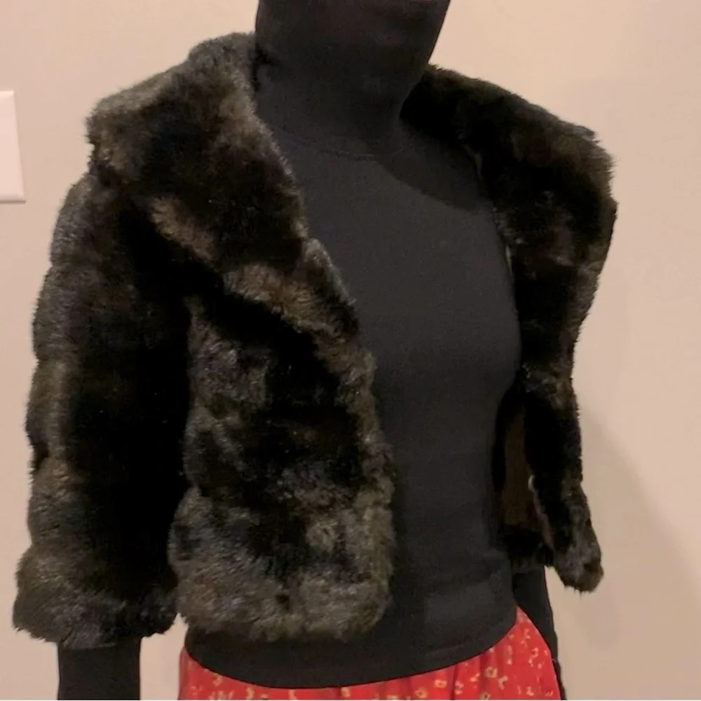 Vintage Monique Cropped Faux Fur Cape Coat Teddy Paris France XS/S - Picture 6 of 14